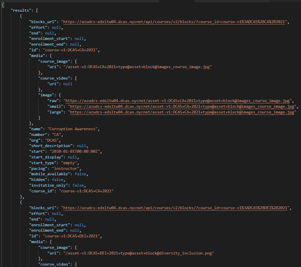 API Sample: Course List Response