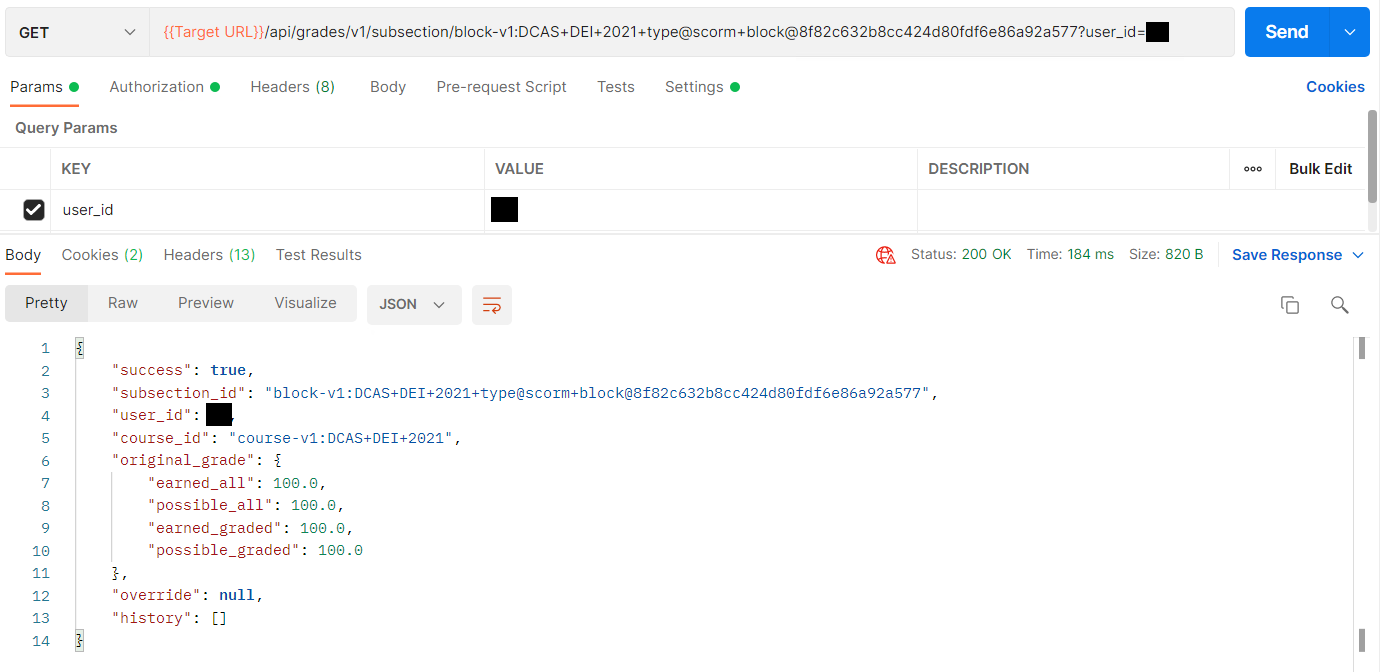 API Sample: Course Subsection List