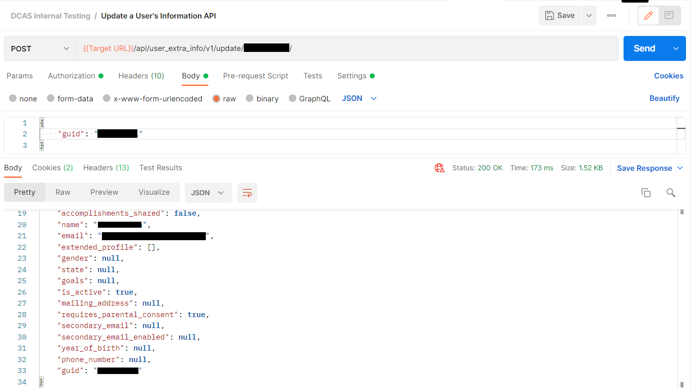 API Sample: Update User's Information