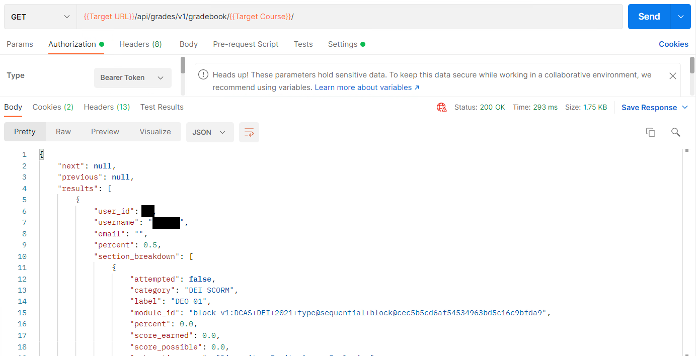 API Sample: Course Subsection List
