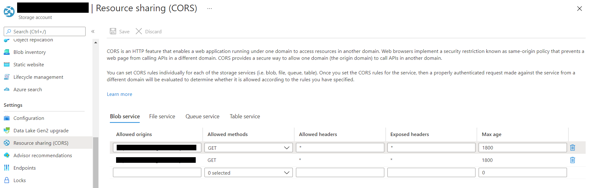 Azure Blob Storage Configuration Image