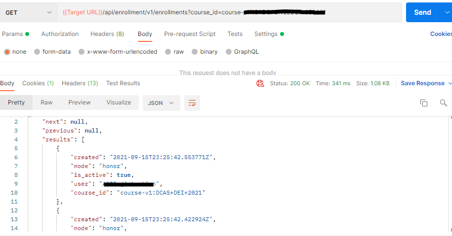 API Sample: Course Subsection List